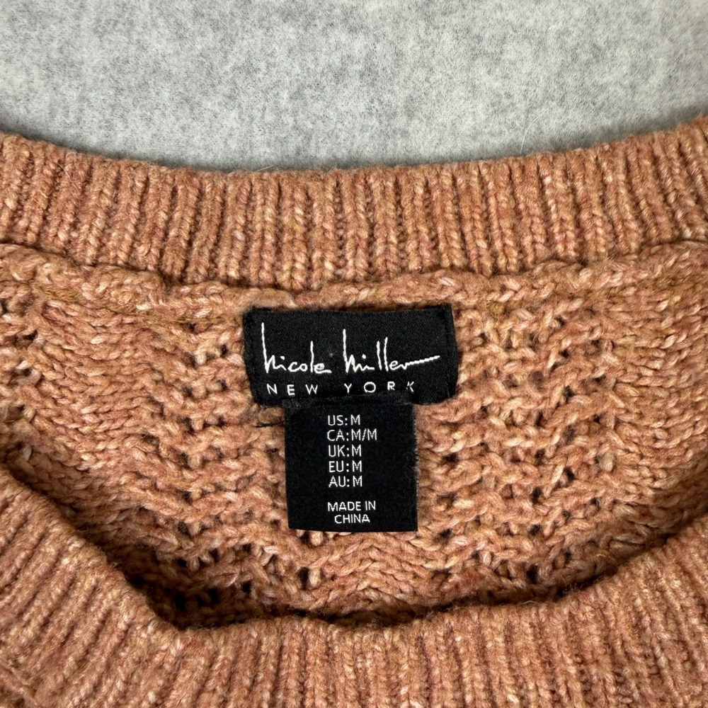 Nicole Miller Sweater Womens Medium Blush Pink Open Knit Chevron Pointelle - Picture 4 of 9